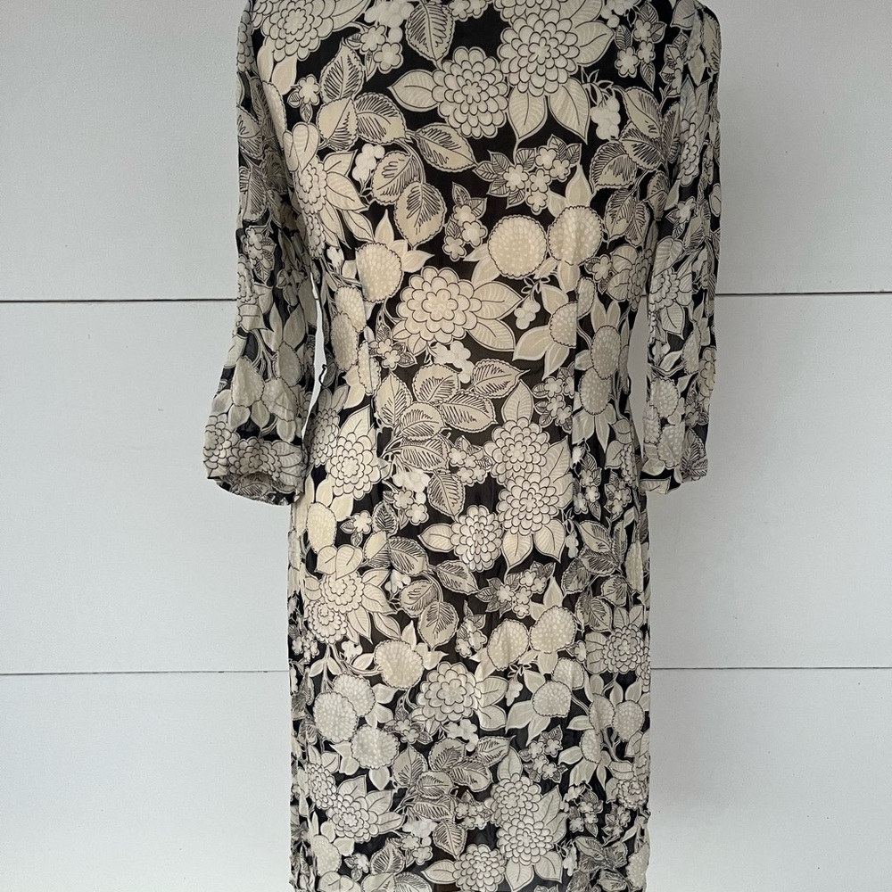 Vintage Women’s Black and White Floral Overlay Dress Sz Small - Picture 4 of 5